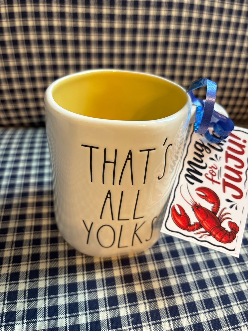 Rae Dunn Yellow Interior White Ceramic Mug "THAT'S ALL YOLKS"